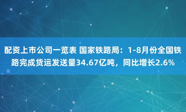 配资上市公司一览表 国家铁路局：1-8月份全国铁路完成货运发送量34.67亿吨，同比增长2.6%